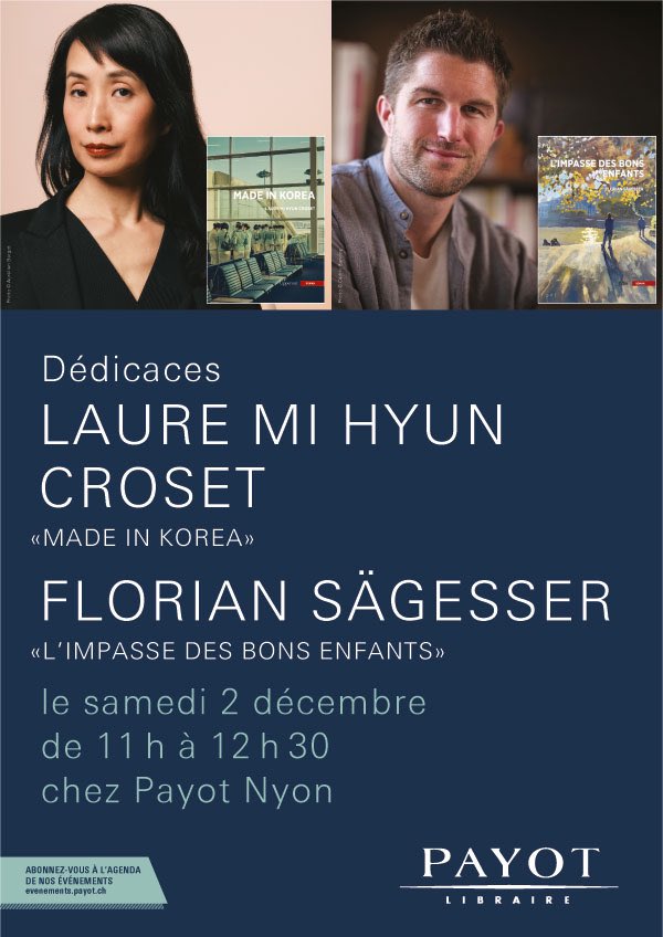 sagesserf's tweet photo. [RENDEZ-VOUS À NYON]

Pour lancer la promotion de mon nouveau roman, «L’Impasse des Bons Enfants», publié chez @BSNPress, j’aurai l’immense plaisir de dédicacer à Payot Nyon. Toujours un moment particulier. 

J’aurai la joie de partager ces instants avec Laure Mi Hyun Croset! https://t.co/MWHre9WKjF