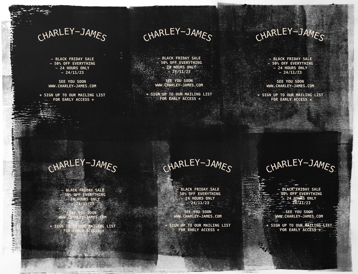 CHARLEYJAMESCJ's tweet photo. - BLACK FRIDAY SALE
- COMING SOON
- SIGN UP NOW
- MORE INFO ON OUR BLOG

https://t.co/KJWrPH97Xr https://t.co/5ljFNkbaQm
