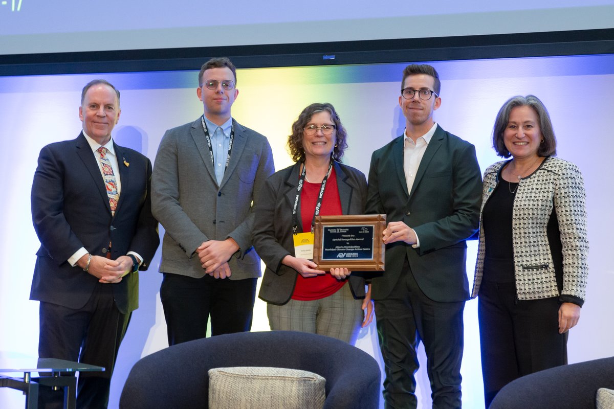 All smiles at the 2023 EV Awards 😁 Congratulations to <a href="/NBlung/">NB Lung | Poumon NB</a>, <a href="/FleetzeroA/">FleetZero.ai</a>, and <a href="/MCCAC_Alberta/">Municipal Climate Change Action Centre</a>! 

CC: <a href="/EMC_MEC/">ElectricMobilityCAN</a> <a href="/Electricity_CA/">Electricity Canada</a>
