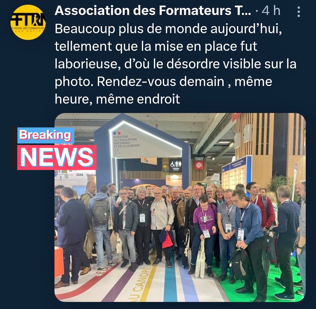 AxelJean77's tweet photo. 2023 @educatechexpo 
Aujourd'hui les #Erun #aftice sont venus nombreux sur l'espace du ministère @education_gouv toujours un plaisir de retrouver celles et ceux qui accompagnent en pédagogie @Edu_Num dans toutes les écoles.
A demain !
/c @audranlebaron @AftrnTice @CStracka https://t.co/u5j1OaMDgB