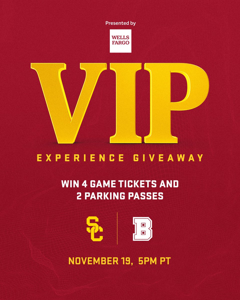 USC Men's Basketball (@usc_hoops) on Twitter photo 🚨🎟 GIVEAWAY 🎟🚨
Win 4 tickets + parking to Sunday's game against Brown, presented by <a href="/WellsFargo/">Wells Fargo</a>!
Repost for your chance to win! 🚨🎟 GIVEAWAY 🎟🚨
Win 4 tickets + parking to Sunday's game against Brown, presented by <a href="/WellsFargo/">Wells Fargo</a>!
Repost for your chance to win!