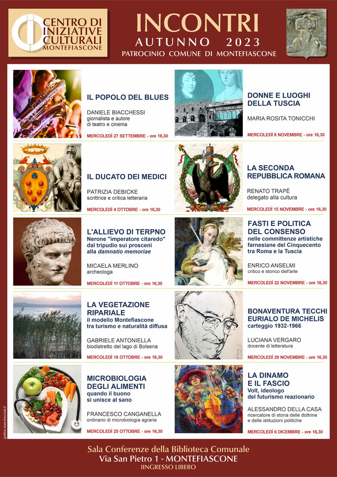 Mercoledì 22 novembre, ore 16,30, avrò il piacere di tenere la conversazione sul tema "FASTI E POLITICA DEL CONSENSO nelle committenze artistiche farnesiane del Cinquecento tra Roma e la Tuscia", Sala Conferenze, Biblioteca Comunale, via San Pietro, 1, Montefiascone.