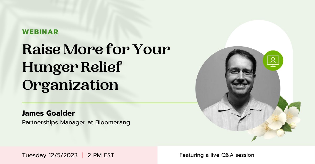 Hungry for more donations? Join <a href="/Goaldeje/">James Goalder</a> on December 5 at 2pm EST to discover how to elevate your hunger relief organization's online #fundraising. 📈 

Reserve your spot today! ⏰ bloomerang.co/webinar/raise-…