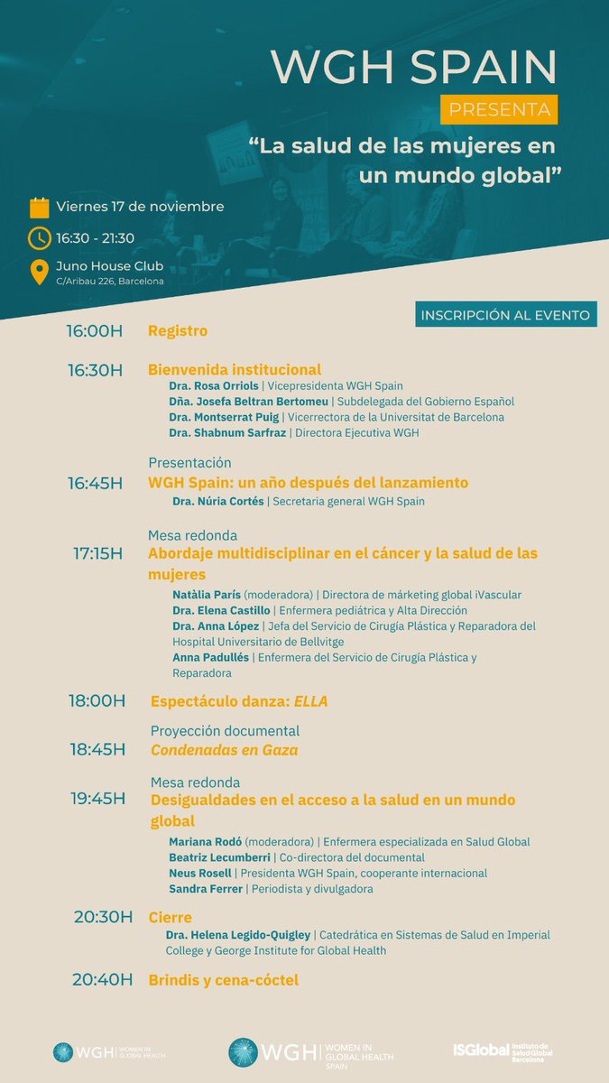 Mañana nos vemos en Barcelona! Tomorrow we celebrate our first Anniversary, Women in Global Health Spain @wghspain. We will be reflecting on the work  conducted over the past year and on how best we can contribute to positive change in these difficult times. Programme below 👇