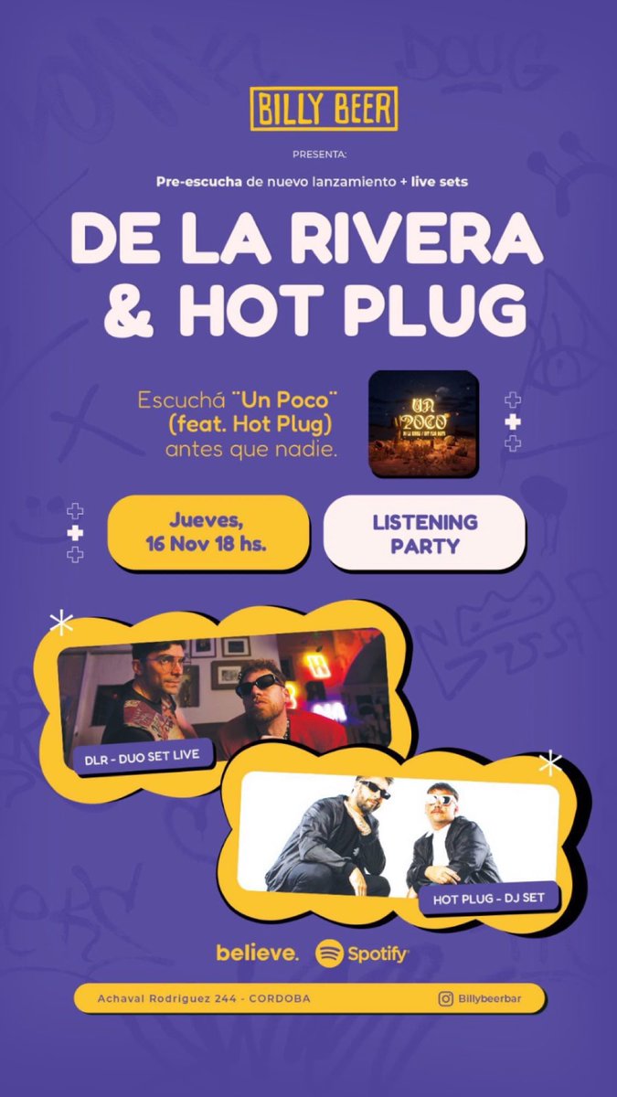 A partir de las 18 y hasta el partido de Argentina vamos a estar en Billy Beer #Cordoba para hacer la pre-escucha de nuestro nuevo lanzamiento #UnPoco. Cáiganse a tomar birra 🍻
