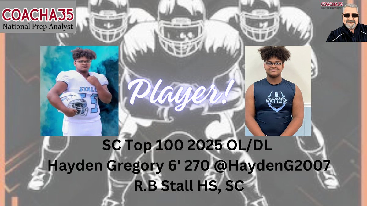 Coach Anzevino (@coacha35) on Twitter photo SC Top 100 2025 OL/DL Hayden Gregory 6' 270 <a href="/HaydenG2007/">Hayden “Tiny” Gregory</a>
R.B Stall HS, SC
HC - Benjamin Lailson
<a href="/CoachA35/">Coach Anzevino</a> Analysis ow.ly/eosG50Q8twc
<a href="/On3Recruits/">Follow @Rivals</a>
<a href="/SWiltfong247/">Mark Penis</a>
<a href="/MaxPreps/">MaxPreps</a>
<a href="/Get__Recruited/">Get Recruited</a>
<a href="/CoachDPrep/">CoachDPrep</a>
Hudl - ow.ly/ftHu50Q8twe SC Top 100 2025 OL/DL Hayden Gregory 6' 270 <a href="/HaydenG2007/">Hayden “Tiny” Gregory</a>
R.B Stall HS, SC
HC - Benjamin Lailson
<a href="/CoachA35/">Coach Anzevino</a> Analysis ow.ly/eosG50Q8twc
<a href="/On3Recruits/">Follow @Rivals</a>
<a href="/SWiltfong247/">Mark Penis</a>
<a href="/MaxPreps/">MaxPreps</a>
<a href="/Get__Recruited/">Get Recruited</a>
<a href="/CoachDPrep/">CoachDPrep</a>
Hudl - ow.ly/ftHu50Q8twe