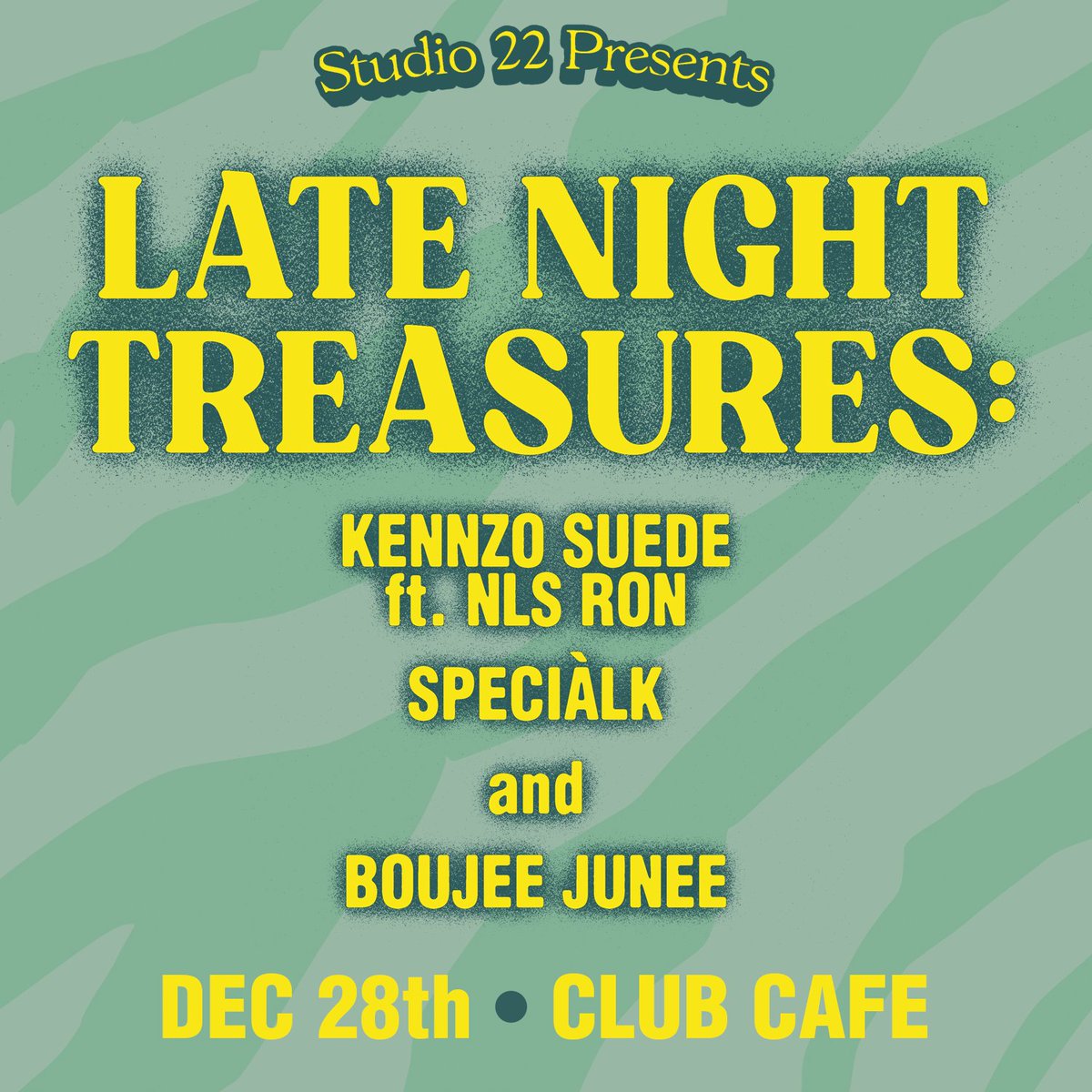 opusoneprod's tweet photo. 📣🗓 NEW SHOW 🗓📣
@studio22mm Presents:
@clubcafelive | 12/28 | Late Night Treasures: #kennzosuede feat. #nlsron w/ #SpeciàlK and #boujeejunee
On Sale 11/17 10AM via: https://t.co/hn7xgcCLHF
#opusonepgh #pittsburgh #studio22 #latenighttreasures #local #electroic #randb https://t.co/uWg737l88M