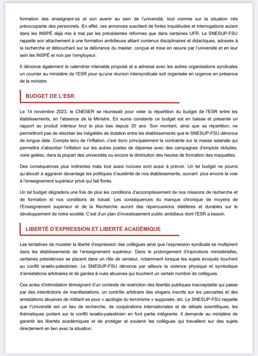 SnesupFsu's tweet photo. 📢Appel de la commission administrative du @SnesupFsu du 16/11/2023
#reformeFDE #salaires #libertedexpression #25Novembre #budgetESR
🔽🔽
https://t.co/v8Utx6SCi3 https://t.co/eEKPC9hprC