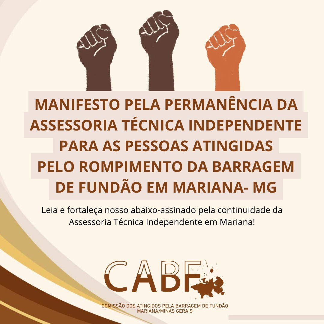 CaritasMG's tweet photo. A Cáritas MG apoia o manifesto da Comissão de Atingidos pela Barragem de Fundão (CABF), em defesa da continuidade da Assessoria Técnica Independente em Mariana, que atualmente enfrenta a possibilidade de encerramento das atividades. 

👉🏽 Acesse: https://t.co/sfqEvHNZ9t https://t.co/K9Wz5N7rXV