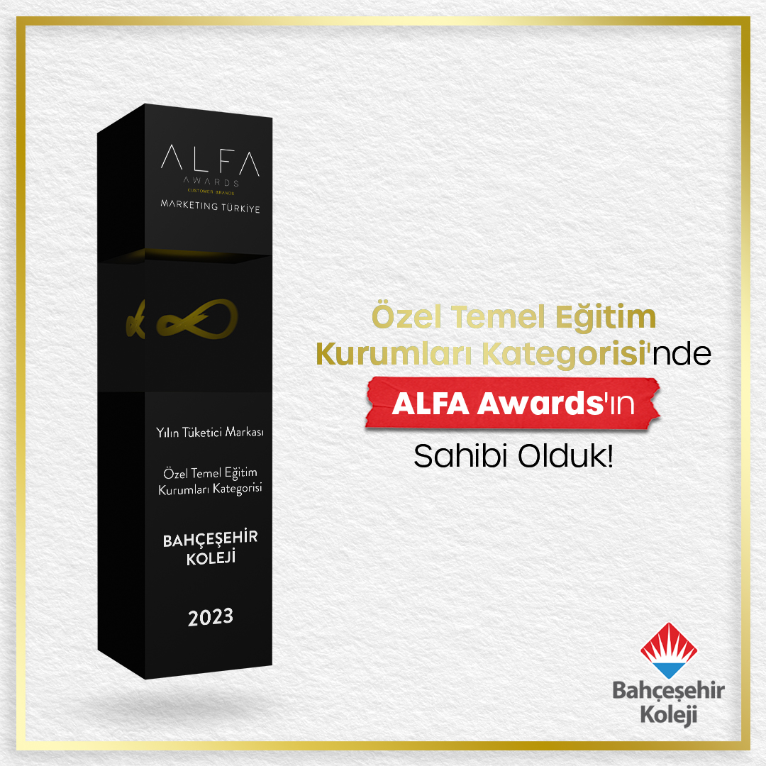 Marketing Türkiye ve AKADEMETRE Research and Strategic Planning iş birliğiyle düzenlenen, A.L.F.A. Awards 2023’te halk jürisi tarafından yapılan değerlendirme sonucu Özel Eğitim Kurumları kategorisinde veli deneyimini en iyi yöneten marka seçilmenin gururunu yaşıyoruz!