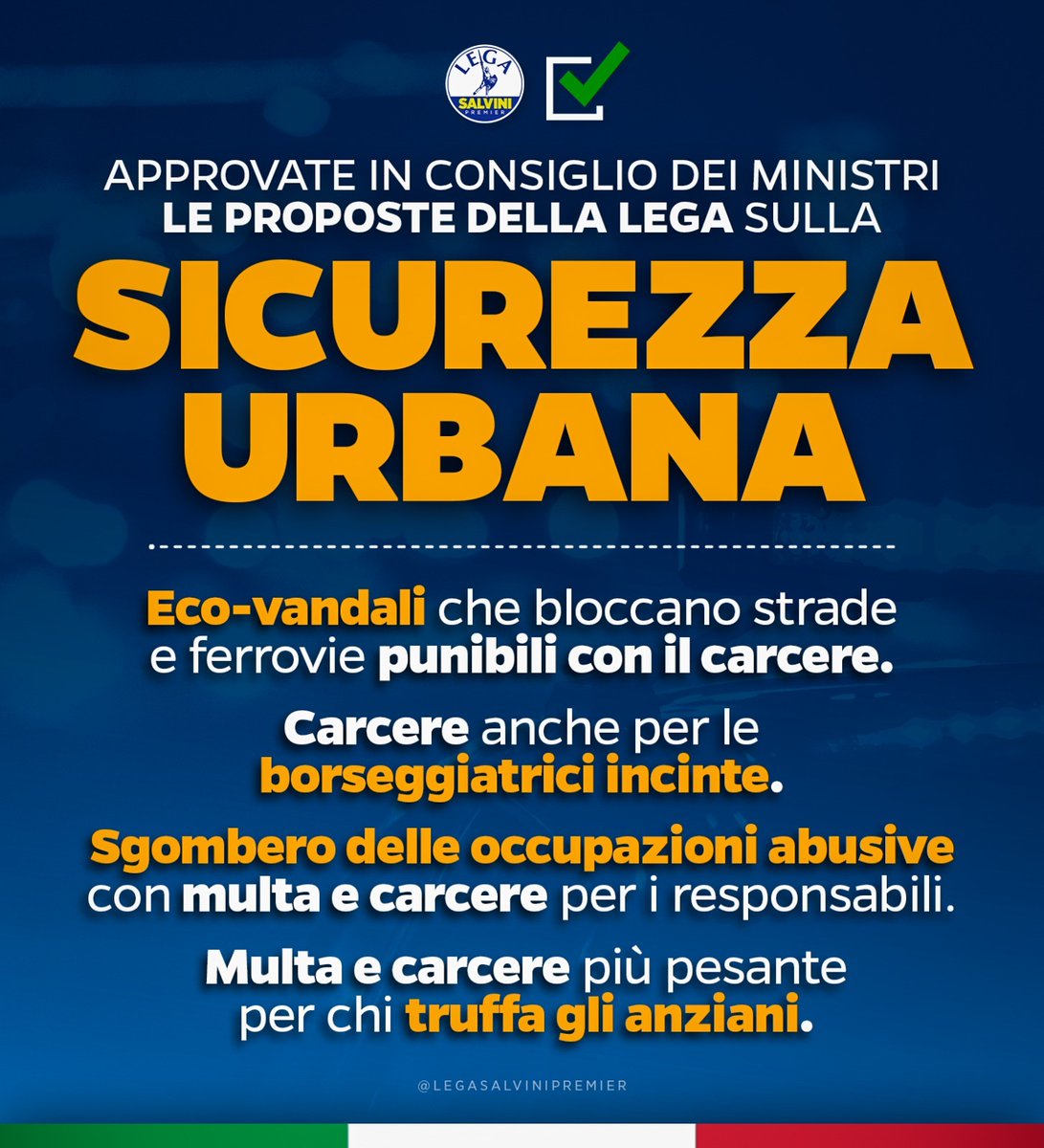 ManfrediPotenti's tweet photo. 🔵GOVERNO: IL CONSIGLIO DEI MINISTRI VARA NUOVE NORME VOLUTE DALLA LEGA, PER LA SICUREZZA DEI CITTADINI...
Dalle parole ai fatti !!!
#legasalvinipremier #legasenato #manfredipotenti
https://t.co/e4stOmHiQP https://t.co/j5L5TWz7IJ