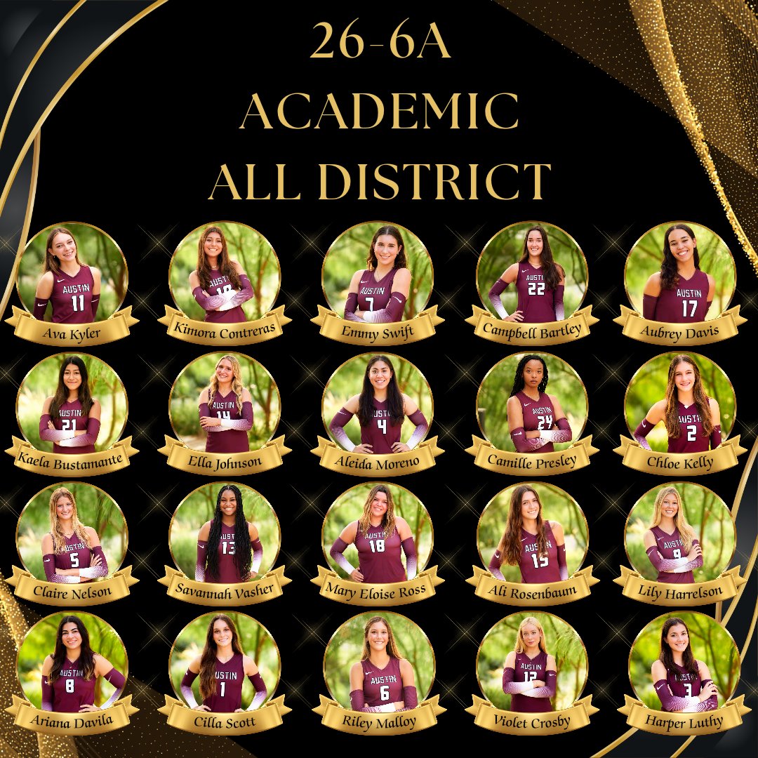 26-6A Academic All District. These girls earned an A average during their varsity season. Great job ladies! #GoMaroons