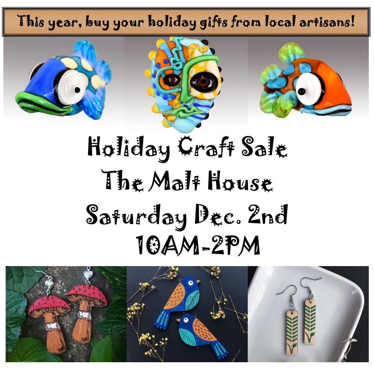 Sat Dec 2nd, 10am-2Pm.  #CraftFair #LocalArt #BuyLocal #SupportLocalArtists #HolidayGifts #Art #glassart #glassartist #paintings #abstractexpressionism #fiberart #metalart #fiberartist #metalwork #metalartist #candles