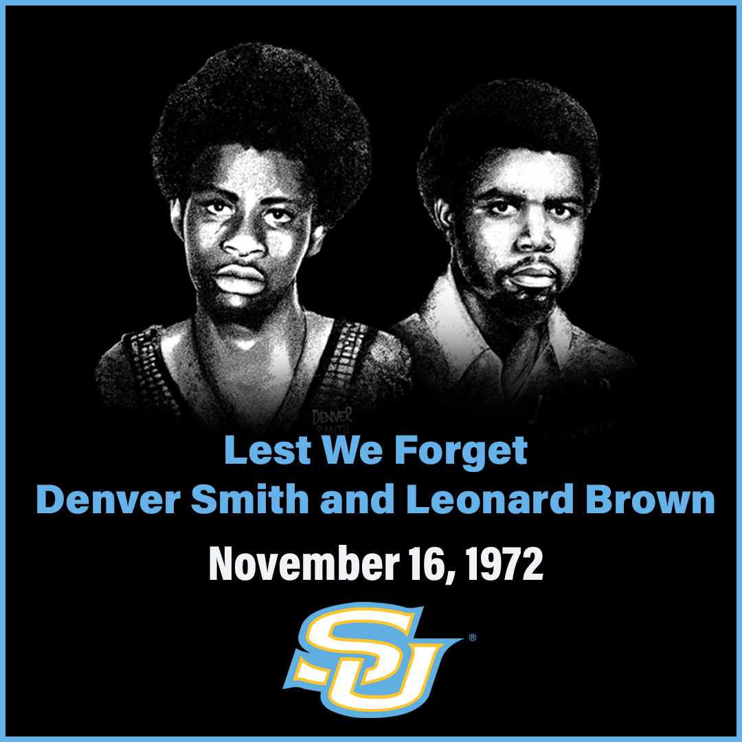 SouthernU_BR's tweet photo. Today we remember the lives of Denver Smith and Leonard Brown on the 51st anniversary of their tragic deaths. Lest We Forget. #WeAreSouthern #HBCU #DenverSmith #LeonardBrown #SmithBrown https://t.co/CpDOeOJafE