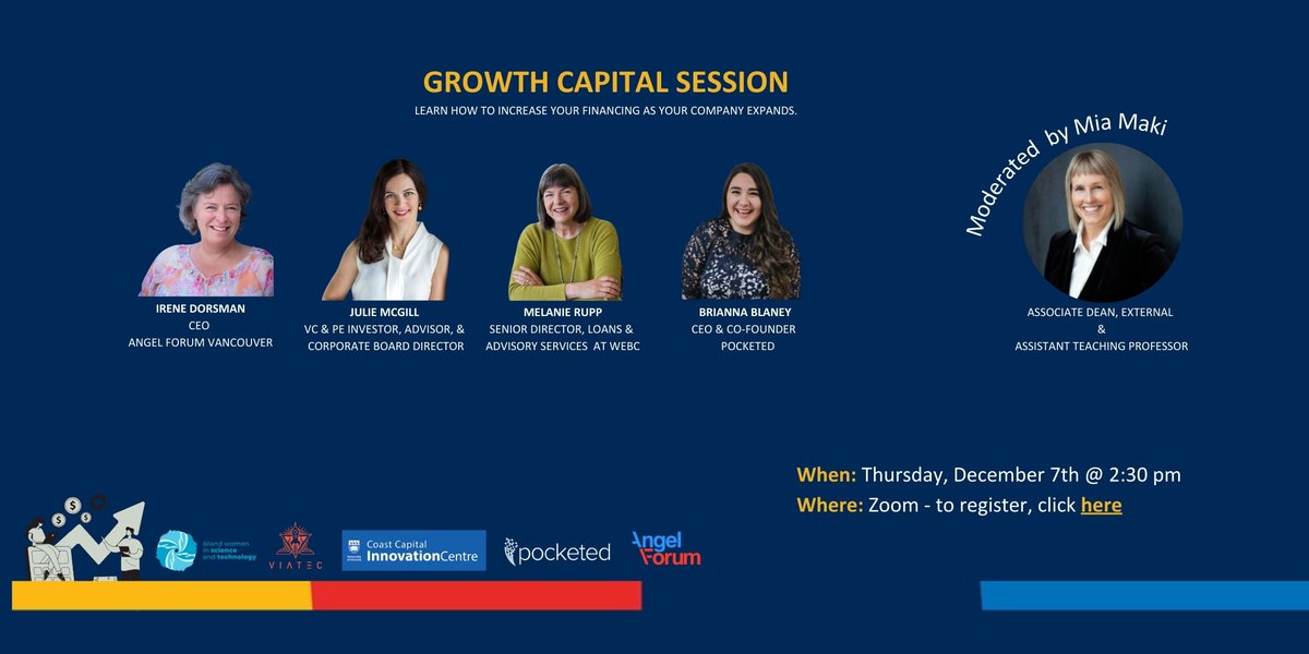 💼💸 Exciting News for Entrepreneurs! Join us for an insightful session on unlocking Growth Capital for your business journey! 🚀Join us for a virtual power-packed session. 📍us02web.zoom.us/j/85405040259 📅Dec. 7th ⏰2:30 PM *FREE @uvic @Coast_Capital #InnovationCentre