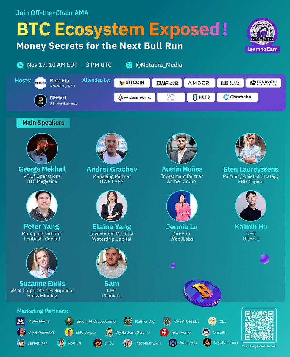 🚨#AMA Alert - $700 #Giveaway 🚨

Join @MetaEra_Media and <a href="/BitMartExchange/">BitMart</a> to explore the $BTC ecosystem with project leaders &amp; stand the chance to share $700 in $CHAX!

⏰ Nov 17, 2023, 10 AM EDT / 3 PM UTC
🔔 Set a reminder now to join us to know money secrets for the next bull