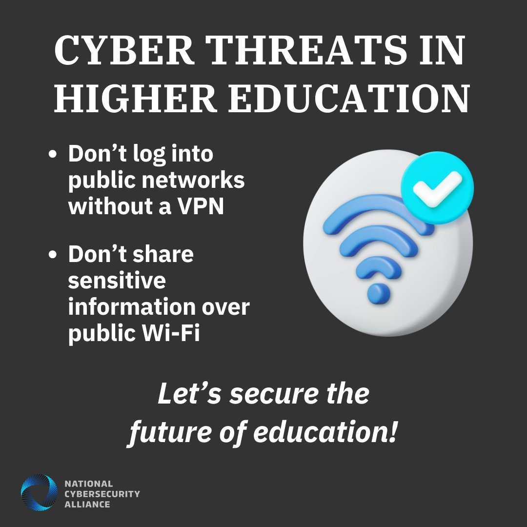🎓 Cybersecurity is crucial for safety in today’s digital classrooms. If you're studying anywhere with an unsecured network, remember: public Wi-Fi isn't safe for sensitive activities—unless you're using a VPN. 

for more tips check out our new article: hubs.la/Q028Qj-s0