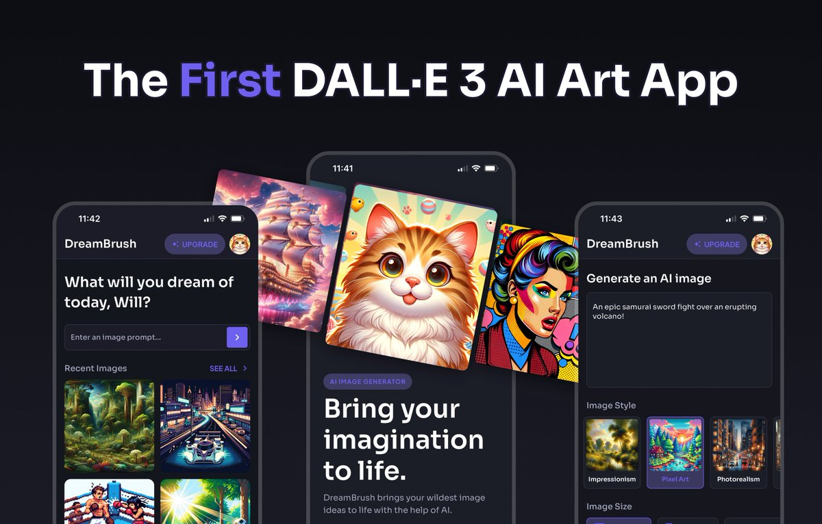 Introducing the first #DALL·E 3-based AI app on the App Store 🎨✨

Meet DreamBrush, a photo generation app built in 48 hours with @FlutterFlow. 

✨apps.apple.com/us/app/dreambr…✨
