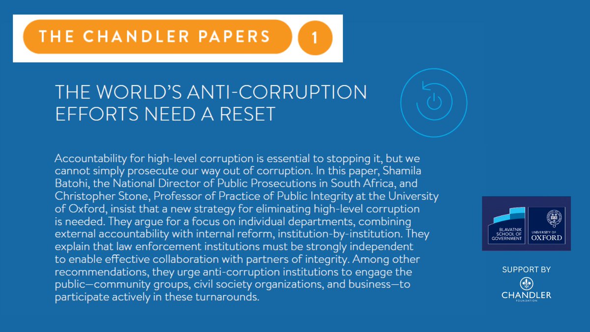 The Chandler Papers advocate for a reset on anti-corruption efforts. Read the 1st publication in this series highlighting new strategies to strengthen integrity in government institutions worldwide here: ow.ly/o4yh50Q8t4P #ChandlerPapers #GlobalImpact #Anticorruption