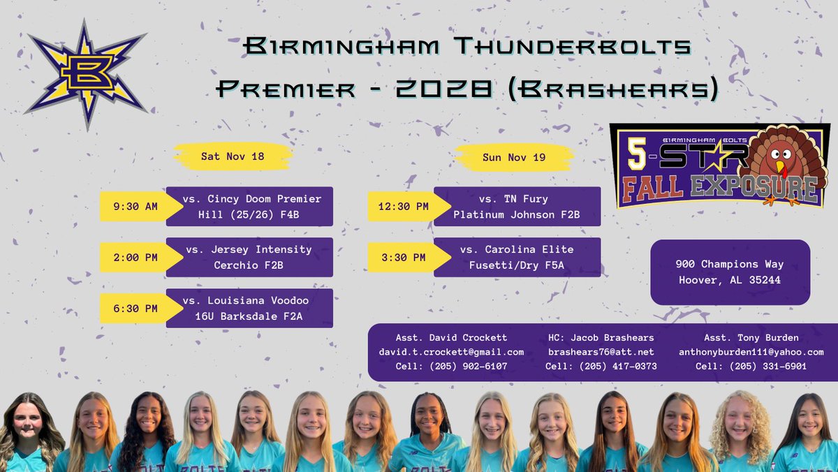 🚨 Schedule drop ⬇️ Next up is the @Tbolts5Star Showcase in Birmingham, AL. You can find these Bolts with the 16u division at the Hoover Met. ⚡️⚡️ #BoltsBoom #TrainedByRock