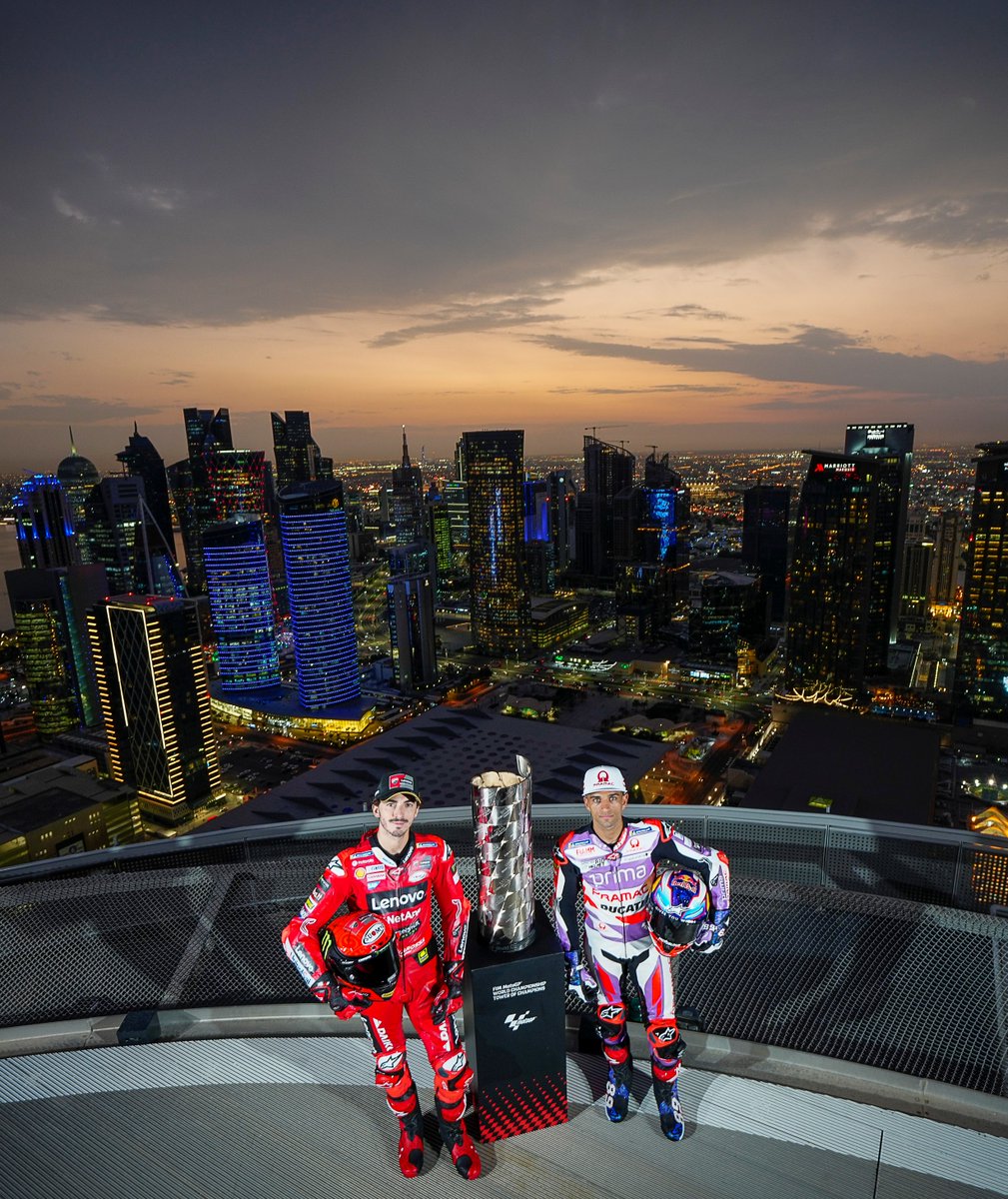 MotoGP's tweet photo. The showdown is getting closer 🤩 

Who's going to take the title home? 🏆

#QatarGP 🇶🇦 | #PECCOvsMARTIN https://t.co/raQJ5ppzVF