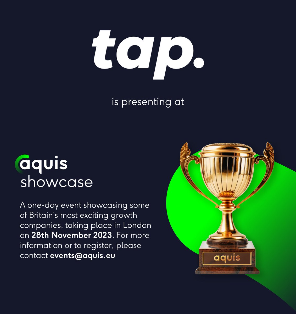 #Tap is looking forward to presenting to investors, including financial journalists and fund managers, at the @AquisStockEx showcase event on 28th November. Tickets available here: eventbrite.co.uk/e/the-aquis-sh….