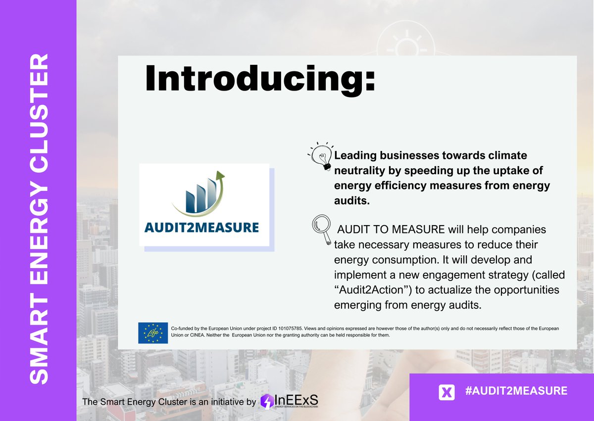 ⚡ Missed our introductions of the #SmartEnergyCluster?

We are back with presenting:
📲 @interconnectprj 👉 interconnectproject.eu
💡#Audit2Measure 👉 lnkd.in/gTaxcfXE

🤓Read more in the pics below & visit their websites for more info!