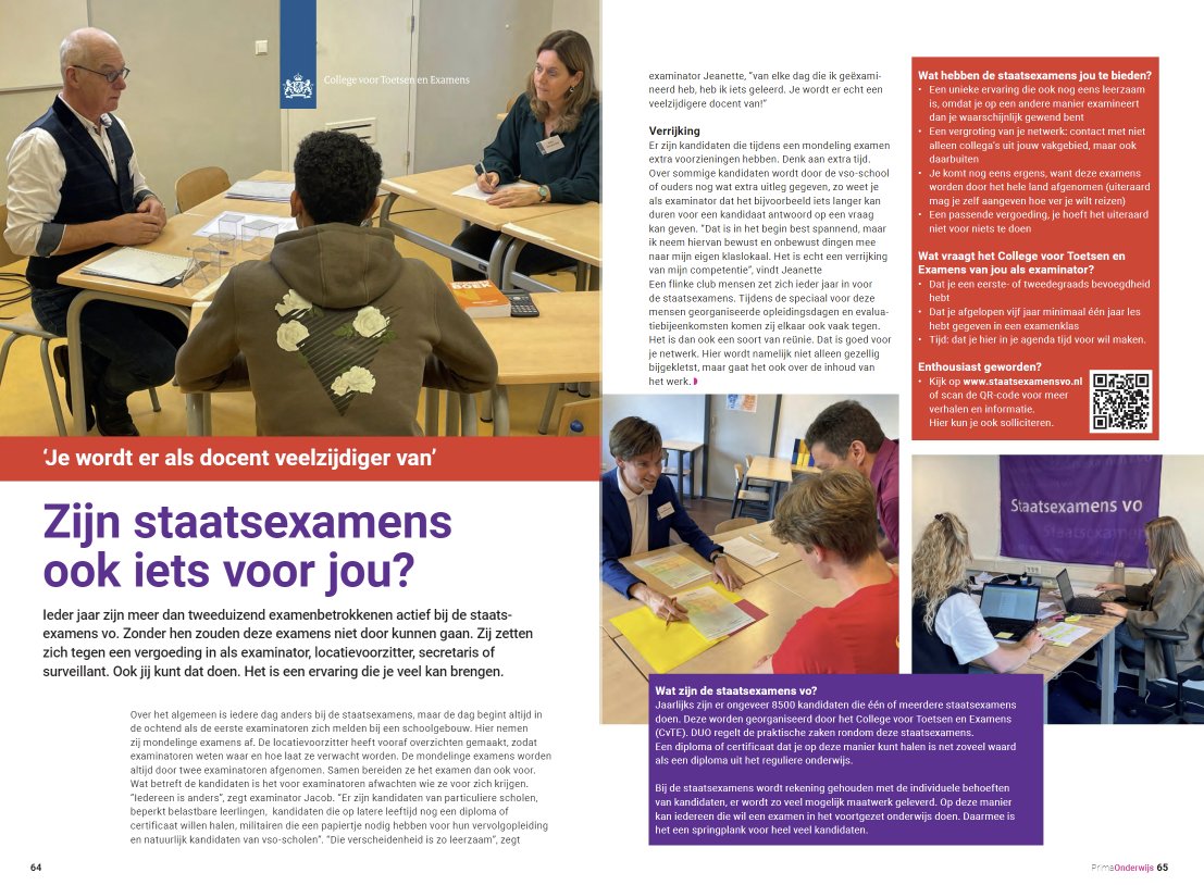 Meewerken aan #staatsexamens?
Jaarlijks zijn meer dan 2.000 examenbetrokkenen actief bij #staatsexamensvo. Zonder hen gaan deze examens niet door. Wij zoeken oa examinatoren, locatievoorzitters of surveillanten: linkedin.com/pulse/meewerke…