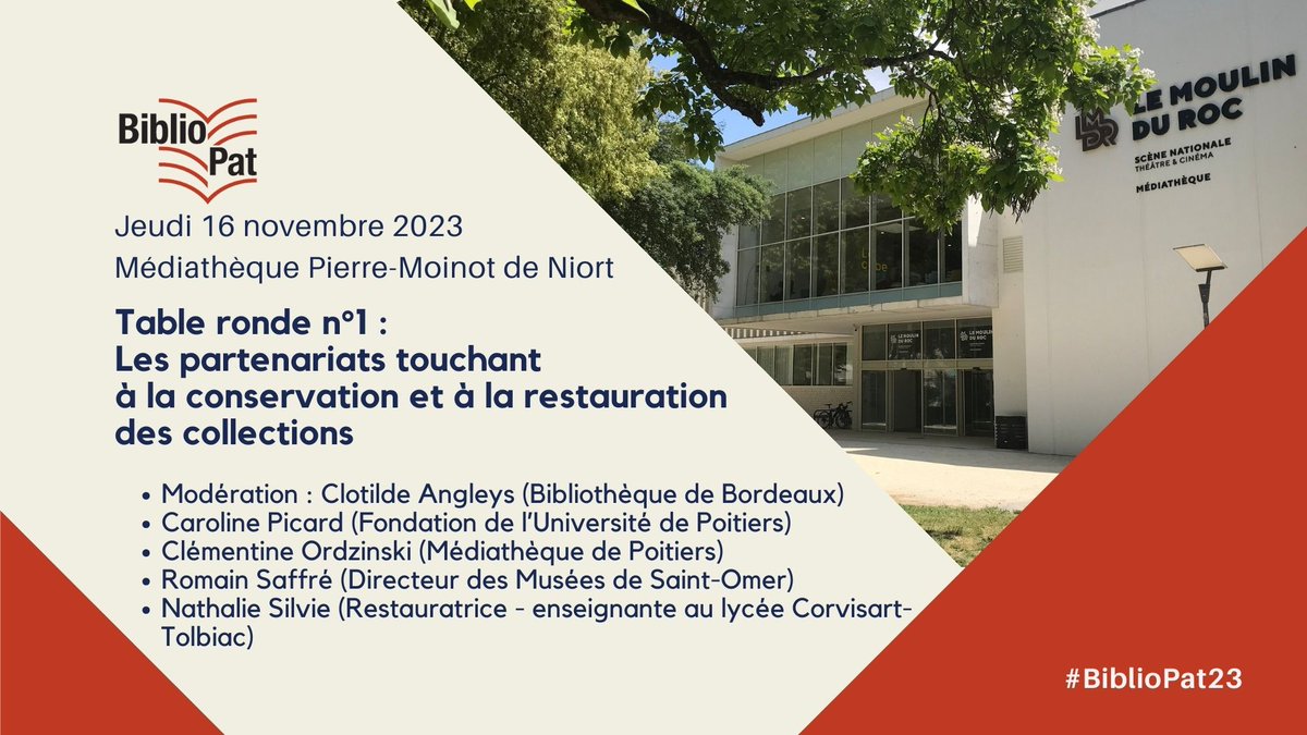 1ère table ronde sur les partenariats liés à la conservation : A la modération C. Angleys des <a href="/bxbibs/">Bibliothèques de Bordeaux</a> avec C. Picard de la Fonda° de l’Université de Poitiers,  C. Ordzinski de la médiathèque de Poitiers, R Saffré des Musées de St-Omer et Nathalie Silvie, Lycée Corvisart-Tolbiac