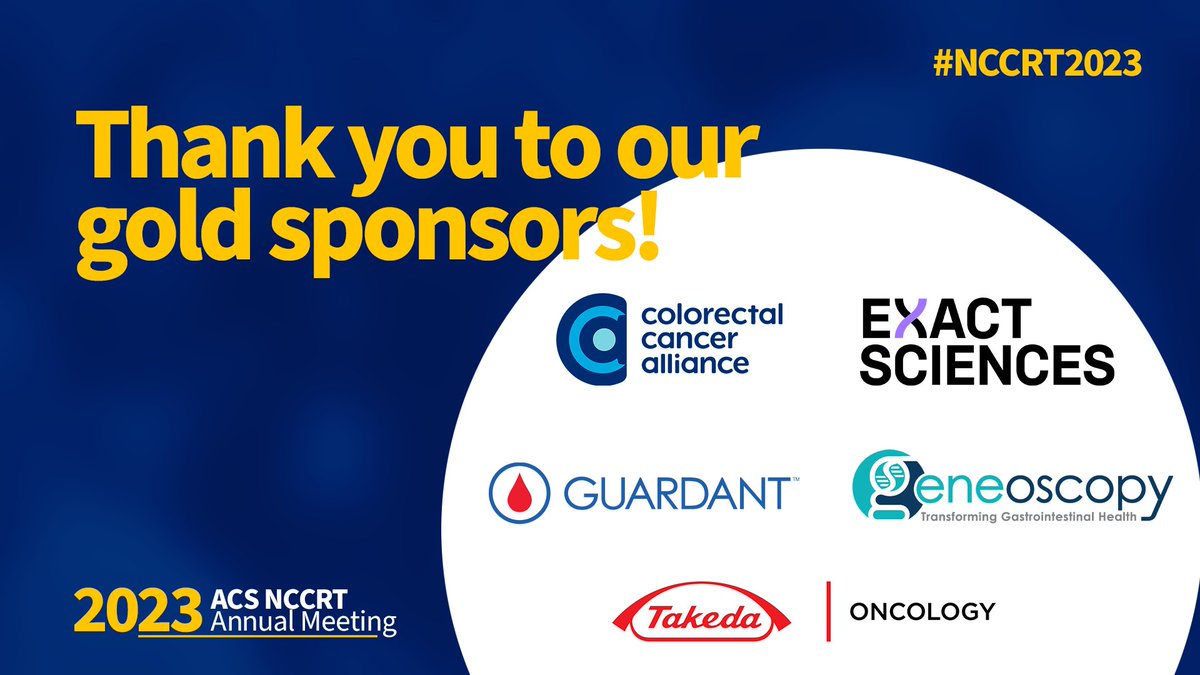 NCCRTnews's tweet photo. As we get our second day of #NCCRT2023 underway, we also want to extend a special thank you to our Gold Sponsors @CCAlliance @ExactSciences @TakedaOncology @GeneoscopyCo and @GuardantHealth for helping to make #NCCRT2023 possible. https://t.co/fLmupWOY3O