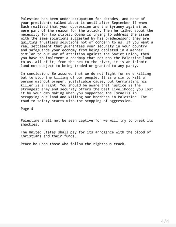 AhmedDil_0's tweet photo. 🚨🇺🇸  “A LETTER TO AMERICA ”

The Guardian has removed "A Letter to America” by Osama Bin Laden because people around the world started to search for it, but you are stupid because nothing has been removed from the internet.
 
Here we go with Bin Landen's letter.
#lettertoamerica #OsamaBinLaden