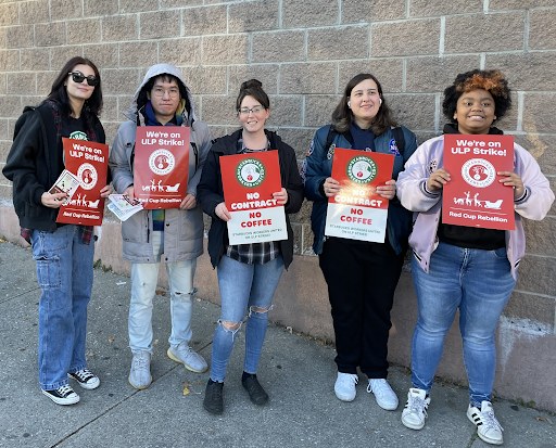 SEIU's tweet photo. 🚨 Starbucks workers are on STRIKE! Today, workers are showing @Starbucks that unfair labor practices will not stand and that worker power WILL demand Starbucks come to the bargaining table! #RedCupRebellion https://t.co/dbJcHlejc6