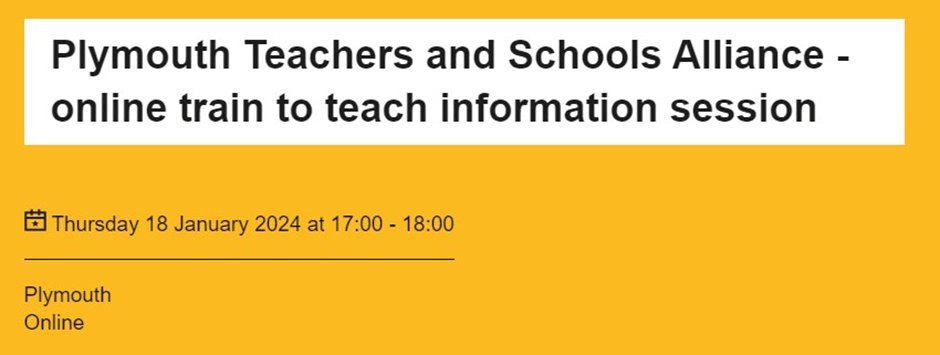 PTSA (@plymouthtsa) on Twitter photo If you would like to find out more information about our Routes into Teaching why not attend our online information session. Register your interest here ptsa.uk/events/ptsa-scā¦
<a href="/CiaraEMoran/">Ciara Moran</a> <a href="/learningatceo/">Simon Spry</a> <a href="/TeachFirst/">Teach First</a> <a href="/getintoteaching/">Teaching</a> <a href="/HighViewPlym/">High View School</a> <a href="/SalisburyRdPrim/">Salisbury Road Primary</a> <a href="/KnowlePrimary/">Knowle Primary</a> If you would like to find out more information about our Routes into Teaching why not attend our online information session. Register your interest here ptsa.uk/events/ptsa-scā¦
<a href="/CiaraEMoran/">Ciara Moran</a> <a href="/learningatceo/">Simon Spry</a> <a href="/TeachFirst/">Teach First</a> <a href="/getintoteaching/">Teaching</a> <a href="/HighViewPlym/">High View School</a> <a href="/SalisburyRdPrim/">Salisbury Road Primary</a> <a href="/KnowlePrimary/">Knowle Primary</a>