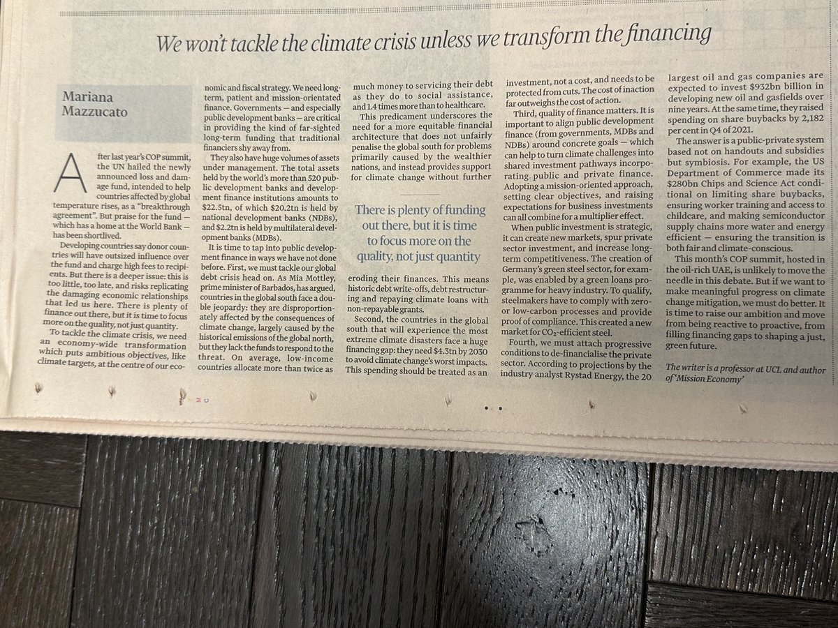 My article in the ⁦<a href="/FT/">Financial Times</a>⁩ today on how to restructure finance for climate (and other) goals. Instead of just ‘more’ finance that is not mission oriented. on.ft.com/3R0WZjS