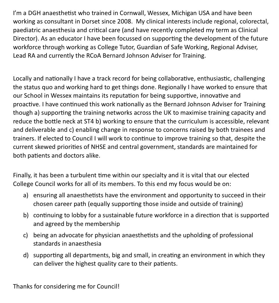 Whoever you vote for please make sure you get involved in shaping the future direction of our specialty. This is me and this is why I am standing for College Council👇