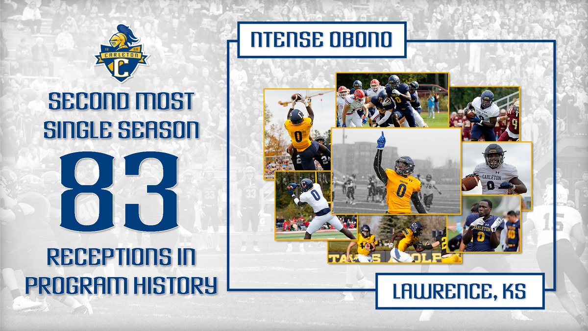 CarletonFB's tweet photo. Congratulations to @NtenseO for the 2nd Most Single-Season Receptions in school history!

Ntense finished the season with the 5th most Receptions in the country! https://t.co/8wt7uV4vuq