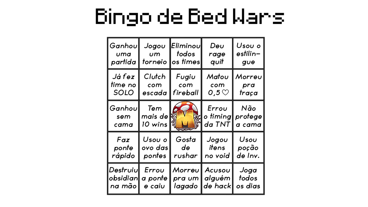 BINGO DE BED WARS!

Diz pra gente o que você já fez ou não no Bed Wars!

Conseguiu gabaritar ou melhor, deu bingo? 🤔