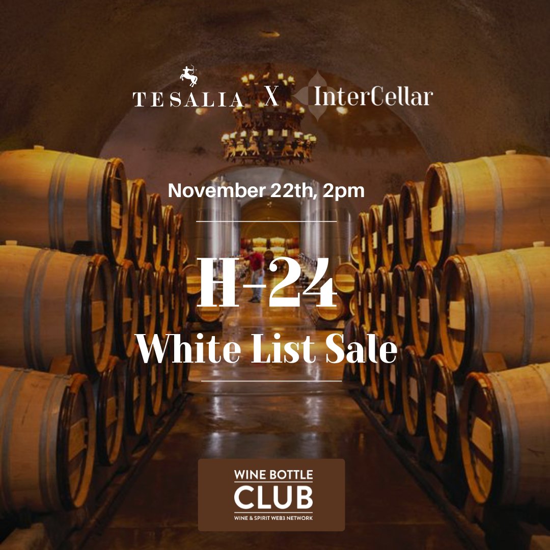 InterCellar_'s tweet photo. 🔐 Exclusive access to the White List is imminent
🍇 In 24 hours, the White List sale will be open. Automatic for @WineBottleClub  members and all NFT barrel holders from @Maison_Moussie 

Get ready for a unique experience

Mint here : https://t.co/p8AlPKoArv https://t.co/qnEXmtaOeZ