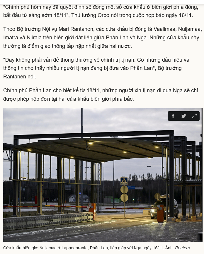 VuHung0107's tweet photo. Thủ tướng Phần Lan Petteri Orpo thông báo nước này sẽ đóng cửa 4 trong số 9 cửa khẩu với Nga để ngăn dòng người tị nạn vượt biên.#Phanlan #Nga https://t.co/cixCvM51F5
