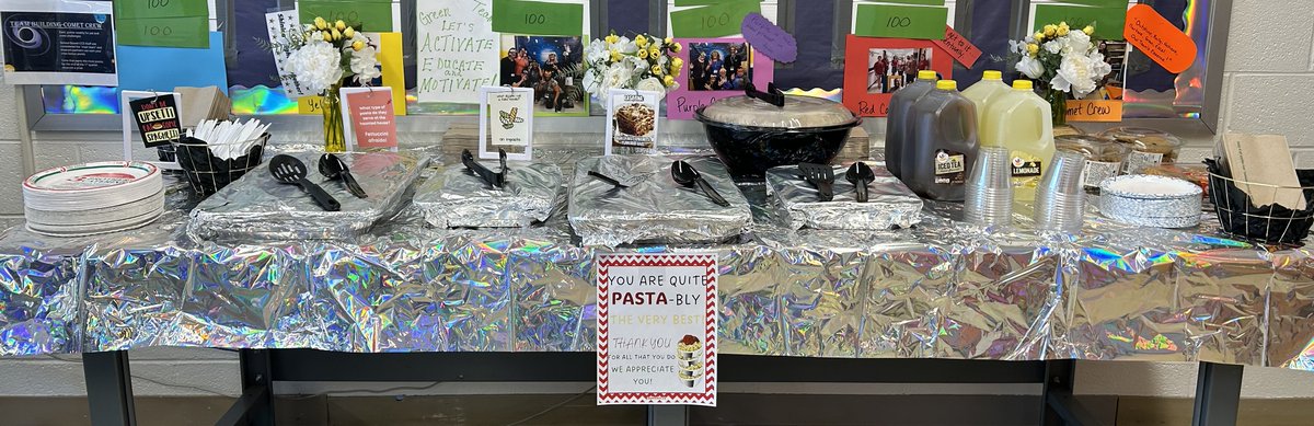 CalvertComets's tweet photo. CCS Celebrates Educational Support Professionals Day with a luncheon from Three Brothers! Thank you for all that you do for the students at CCS! Don't be Upsetti, have some spaghetti! https://t.co/8iS4wAimBb