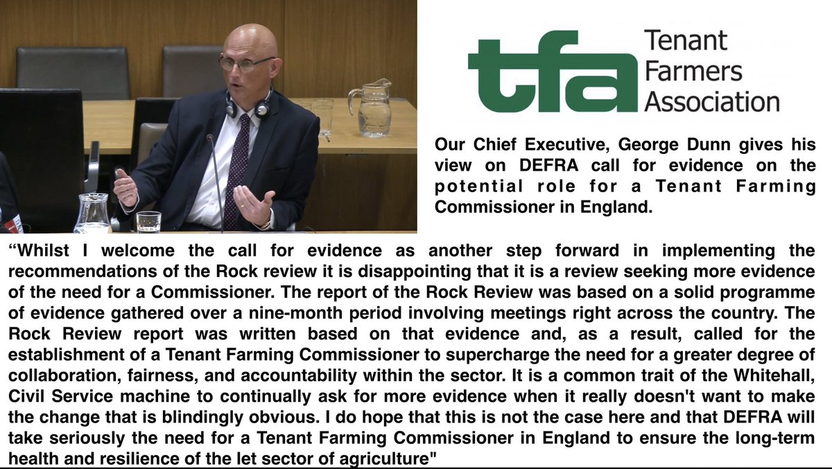 TFA (@tenantfarmers) on Twitter photo Reaction from our Chief Executive <a href="/georgewdunn/">George Dunn</a> on today’s launch of a call for evidence, examining the potential role for a Tenant Farming Commissioner in England. Reaction from our Chief Executive <a href="/georgewdunn/">George Dunn</a> on today’s launch of a call for evidence, examining the potential role for a Tenant Farming Commissioner in England.