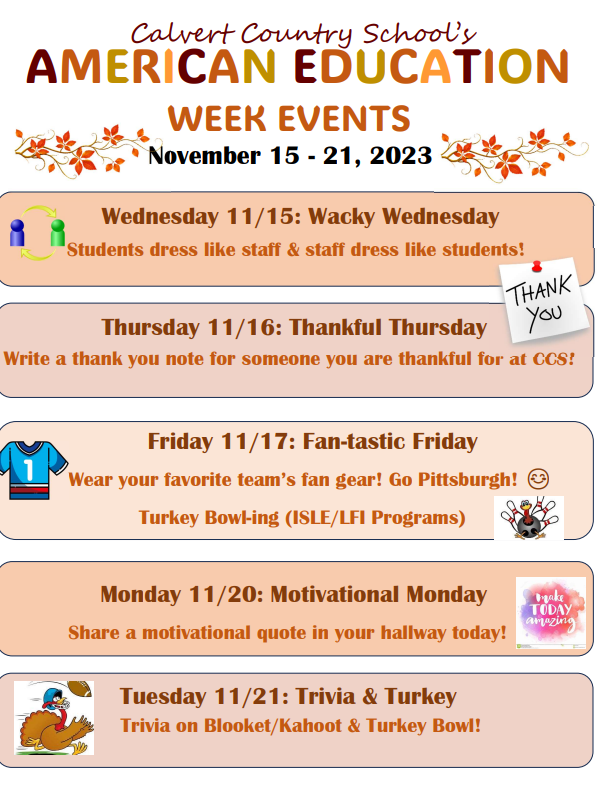 CalvertComets's tweet photo. American Education Week Events! https://t.co/MecLTQDEqm
