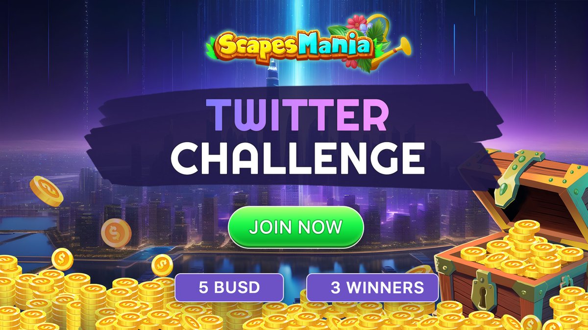 ScapesMania's tweet image. 🔥 Join our Twitter Challenge now! 🔥

🌟 How to participate:
🔹Post a tweet about @ScapesMania 
🔹Use the hashtags #ScapesMania #PreSale #crypto
🔹Tag @ScapesMania in your tweet

🎁 Prizes await you:
1️⃣ 3 random tweets will receive 5 BUSD each!
2️⃣ The tweet with the most likes