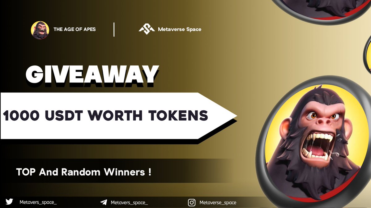 1000 Usdt Worth of token Airdrop 🎉🎉
 
🏅Top 1- 15 &amp; Random 100 Winners 🎉

To Enter ⤵️
✅ Follow  <a href="/theageofapes/">The Age of Apes 🦍</a>
✅ Like Rt/Tag 2 Frnds
✅complete all task   gleam.io/aH8CQ/instant-…

7 day⏳
#Airdrops #USDT #Airdrop #Giveaways #Crypto #Airdrops #BSC #Crypto #WEB3    #BTC