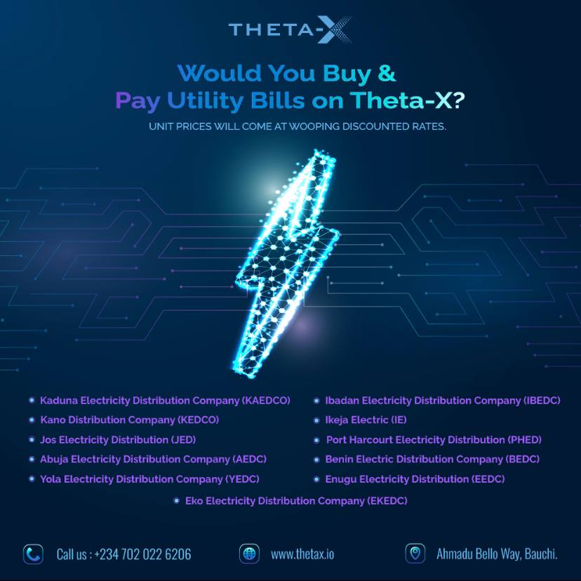 theta__x's tweet photo. Empower your savings with Theta X!
💡🌐 Did you know you will soon be able to purchase your electricity utility bills hassle-free through Theta X?
Experience convenience, reliability, and great savings. Join the energy revolution today! ⚡️✨ #ThetaX #UtilityBills #EasyPayments https://t.co/20zJyGlqXW