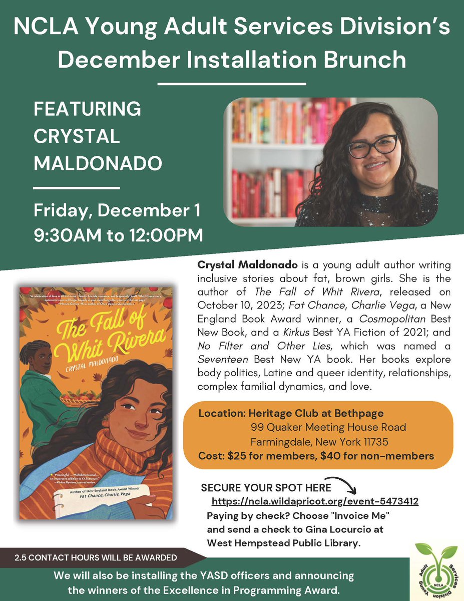 Sign up for the NCLA Young Adult Services Division December installation brunch:
ncla.wildapricot.org/event-5473412