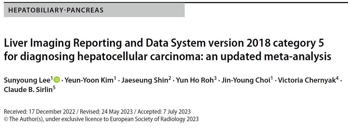 What is the diagnostic performance of LI-RADS 5 for HCC using LI-RADS version 2018? Read more from the @EurRadiology article below! doi.org/10.1007/s00330…