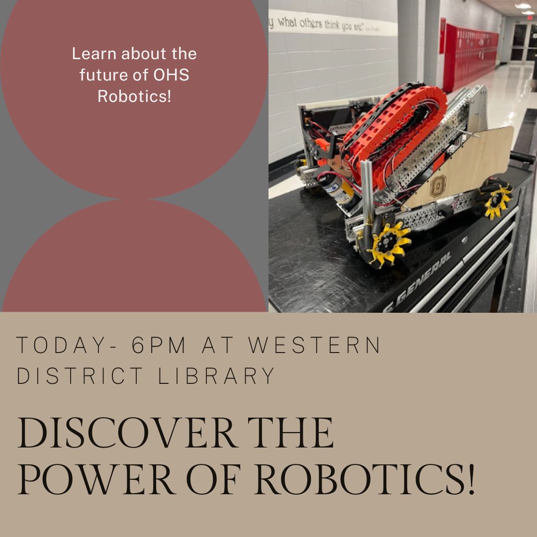 ohsrobots's tweet photo. Join us today at 6PM! We are so excited to see you there! #ohsrobots #westerndistrictlibrary https://t.co/2E66k5z0v2