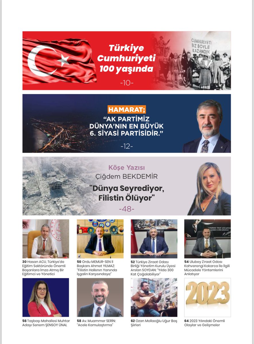 Cumhuriyetimizin 100. yılına yakışır  21.Sayımızda tam zamanında sizlerleyiz.Bu heyecanlı ve yoğun süreçte bizlerden desteklerini esirgemeyen Ak Parti Ordu Milletvekili Sn.Mustafa Hamarat,Ordu Büyükşehir Belediyesi,Giresun Belediyesi,Altınordu Belediyesi,Perşembe Belediyesi,Ünye