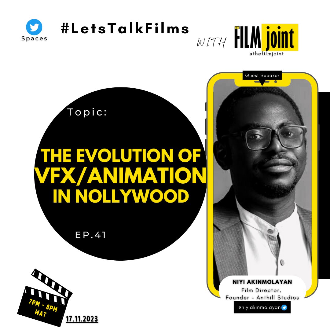 thefilmjoint's tweet photo. Not every filmmaker can tell stories heavy on VFX/Animation, however, there are those who not only tell such stories but are also powerhouses reshaping VFX/Animation in Nigerian Cinema. @niyiakinmolayan is undeniably one of them.
Join us tomorrow at 7pm #LetsTalkFilms https://t.co/TbEdxQiP9n